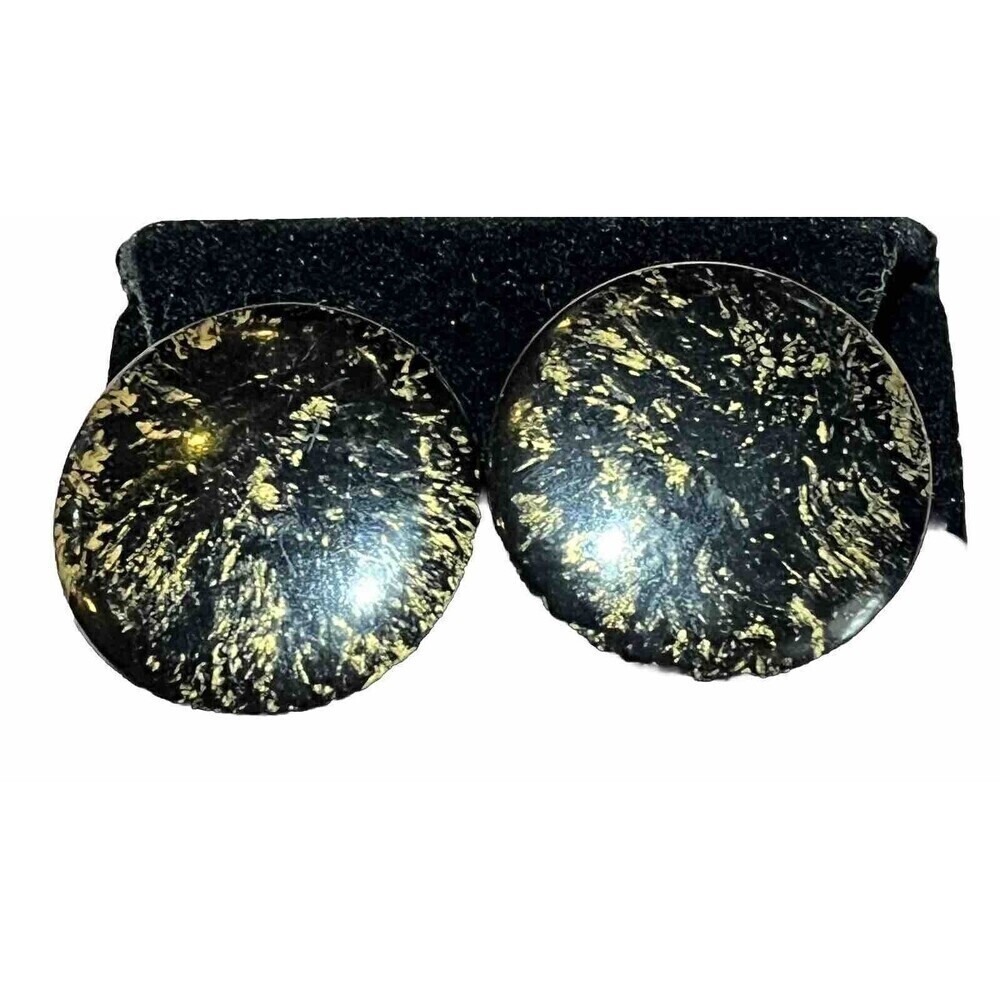 Vintage 80s Gold And Black Paint Splatter Design Metal Earrings Whimsy Goth